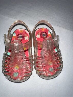 wonder nation Clear Glitter Jelly Sandals with Pink Patterned Insole